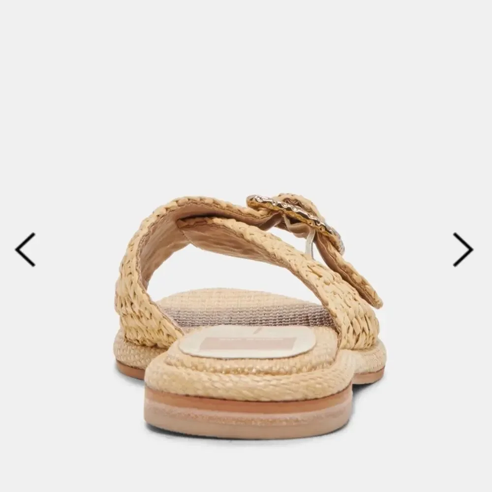 Dolce Vita NEW Alonzo Natural Raffia Buckle Slide Flat Sandal Size 7